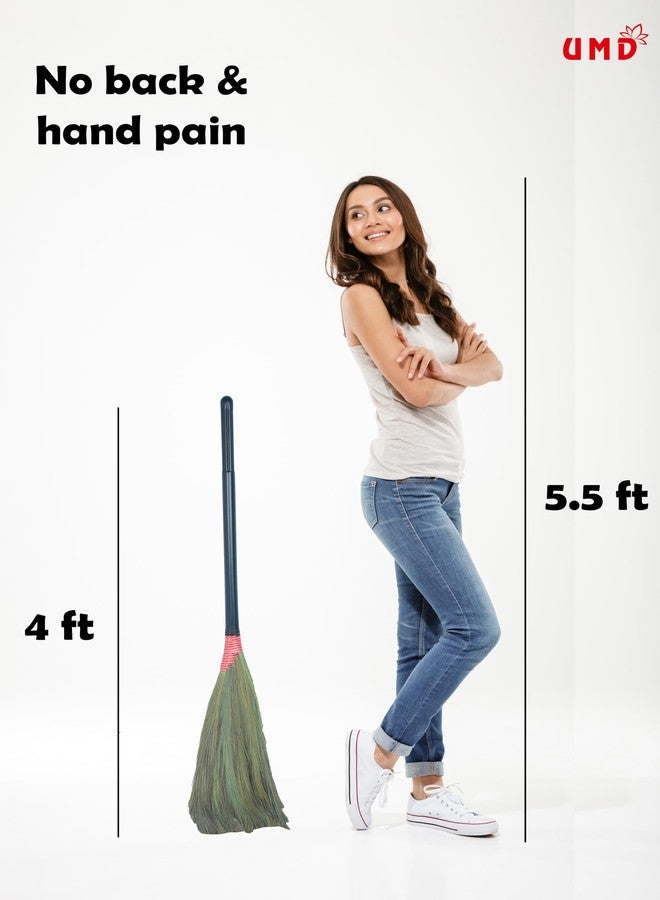UMD 5 Finger Long Handle Medium Weight Low Dust Natural Grass Broom for Cleaning,Sweeping, dusting Office, Home, jadu Floor Cleaning Pack of 1 (1) - Image 2